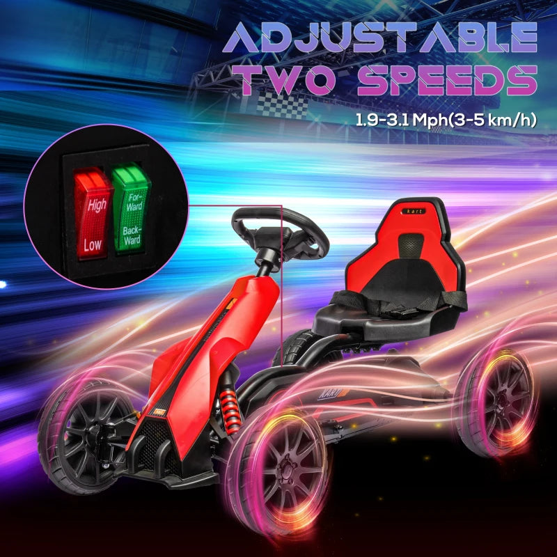 12V Electric Go-Kart for Kids, Ride-On Racing Go-Kart, with Forward and Reversing Functions, for Ages 3-8 Years - Red