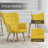 Modern Accent Chair, Upholstered Tufted Wingback Armchair with Seat Padding, Velvet Leisure Lounge Bedroom Chair with Wood Legs, Yellow