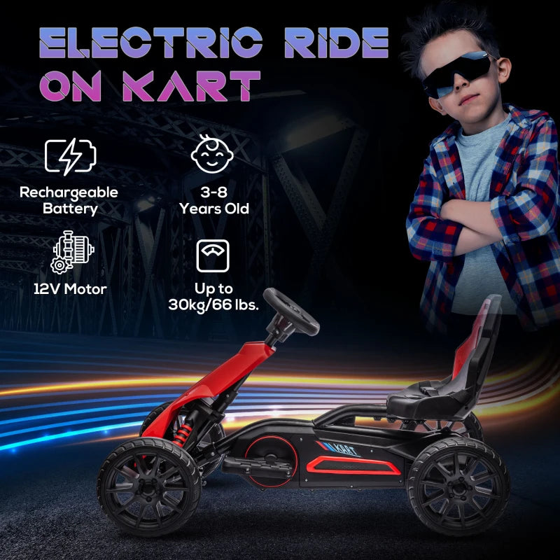 12V Electric Go-Kart for Kids, Ride-On Racing Go-Kart, with Forward and Reversing Functions, for Ages 3-8 Years - Red