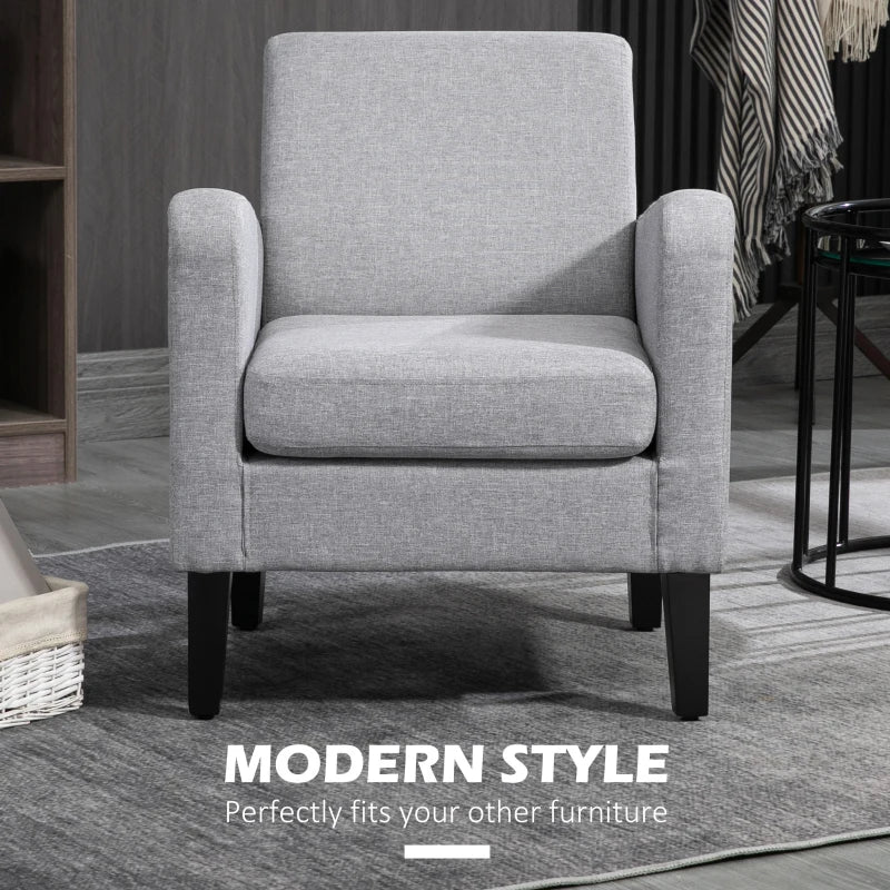 Linen-Look Boxy Armchair - Light Grey