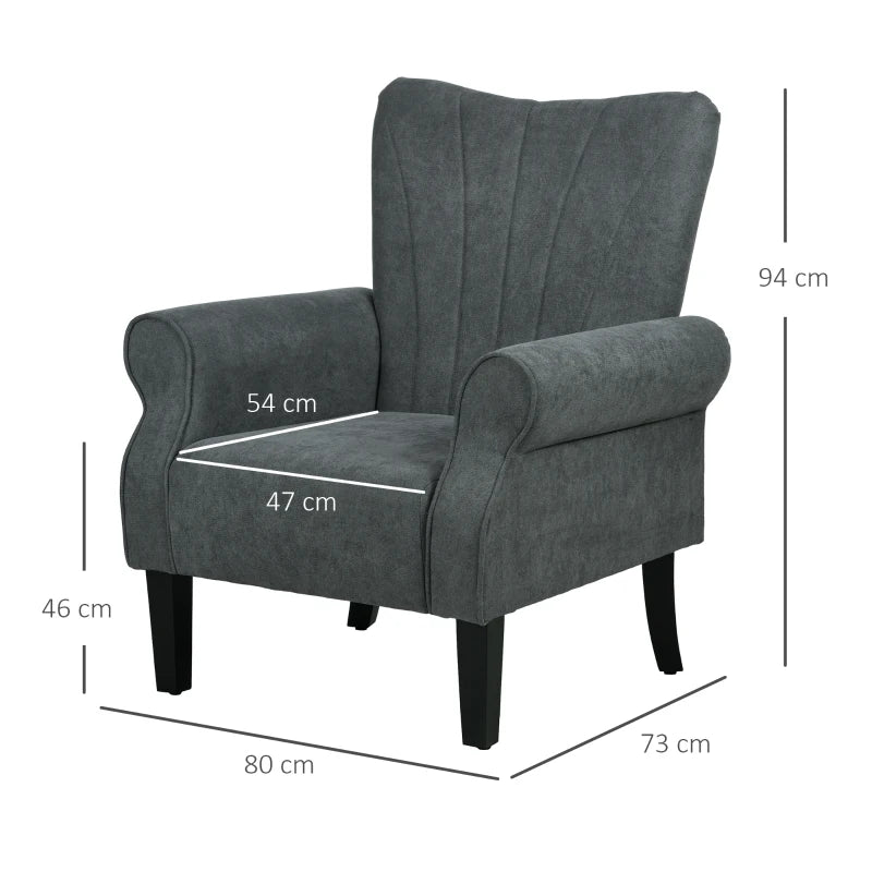 Upholstered Accent Chair with Rolled Arms and Wood Legs, Armchair for Living Room Bedroom, Grey