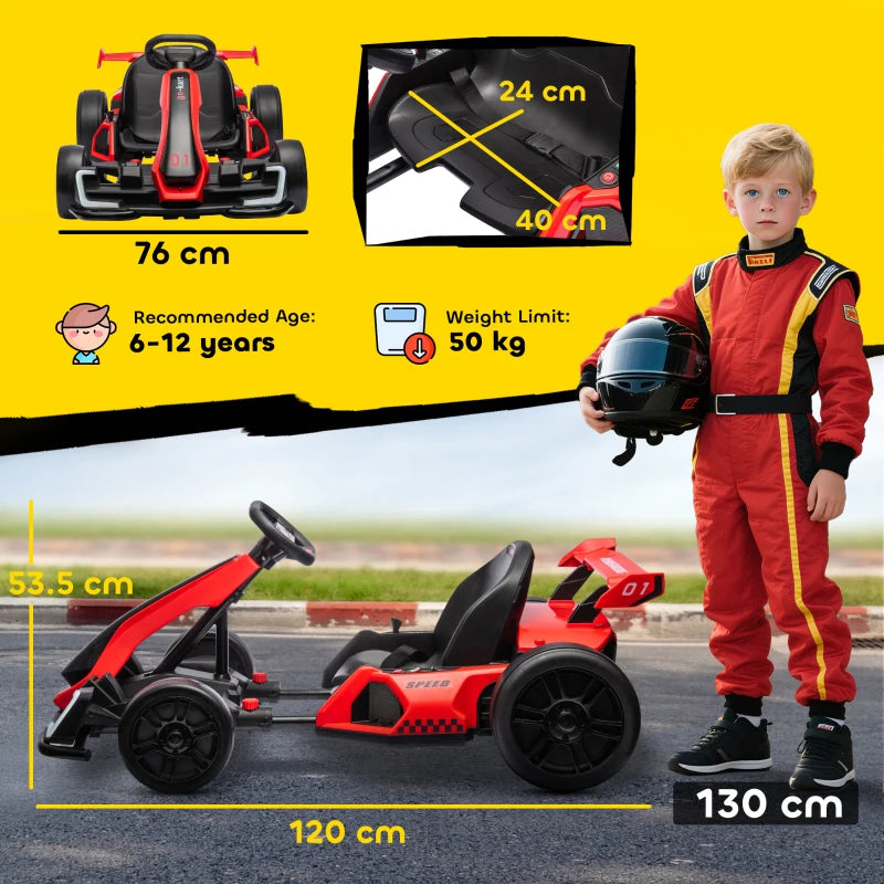 24V Electric Go Kart for Kids with Adjustable Seat for 6-12 Years, Red