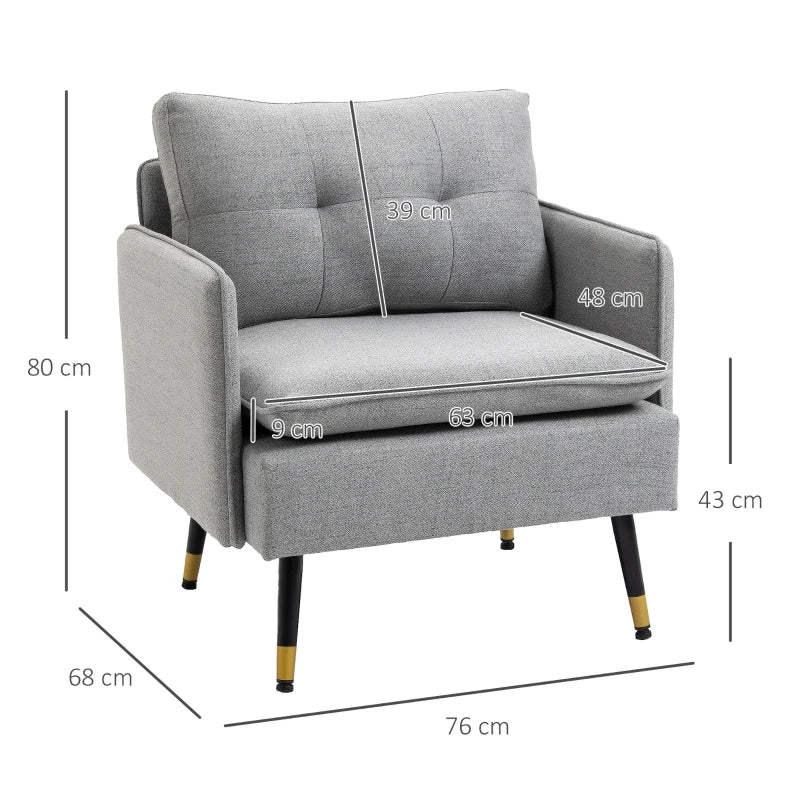 Modern Accent Chair, Upholstered Button Tufted Occasional Chair for Living Room and Bedroom, Grey