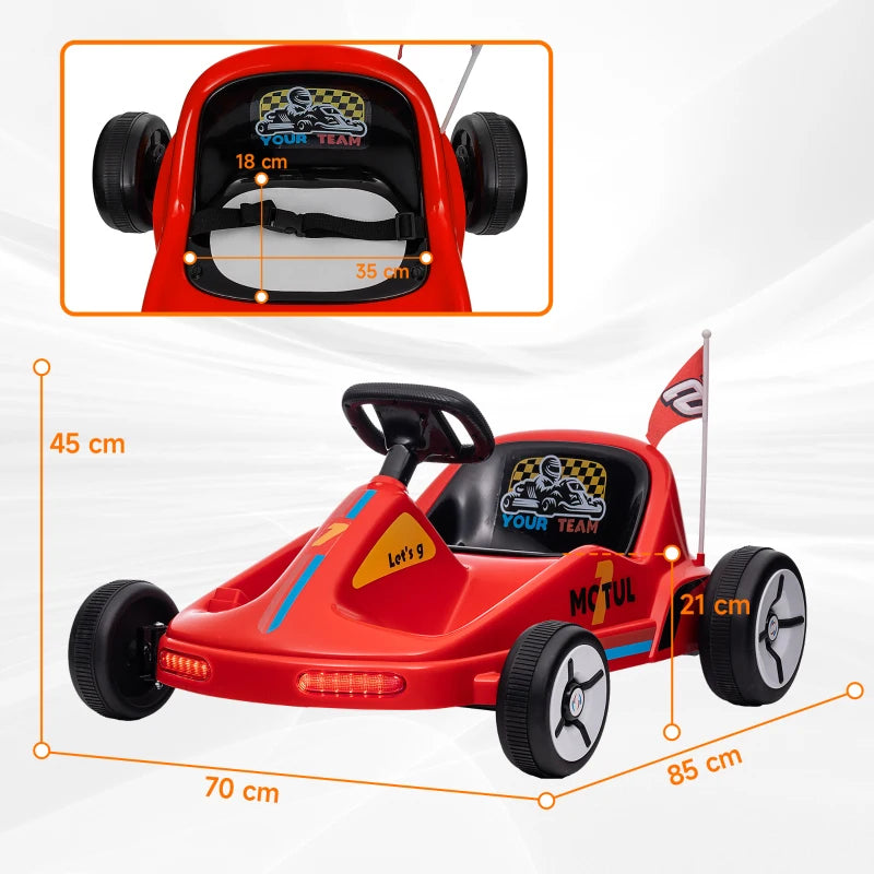 6V Electric Go Kart for Kids with Music, Light, Horn, for 3-5 Years, Red