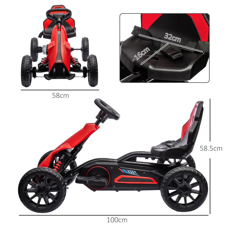 12V Electric Go-Kart for Kids, Ride-On Racing Go-Kart, with Forward and Reversing Functions, for Ages 3-8 Years - Red