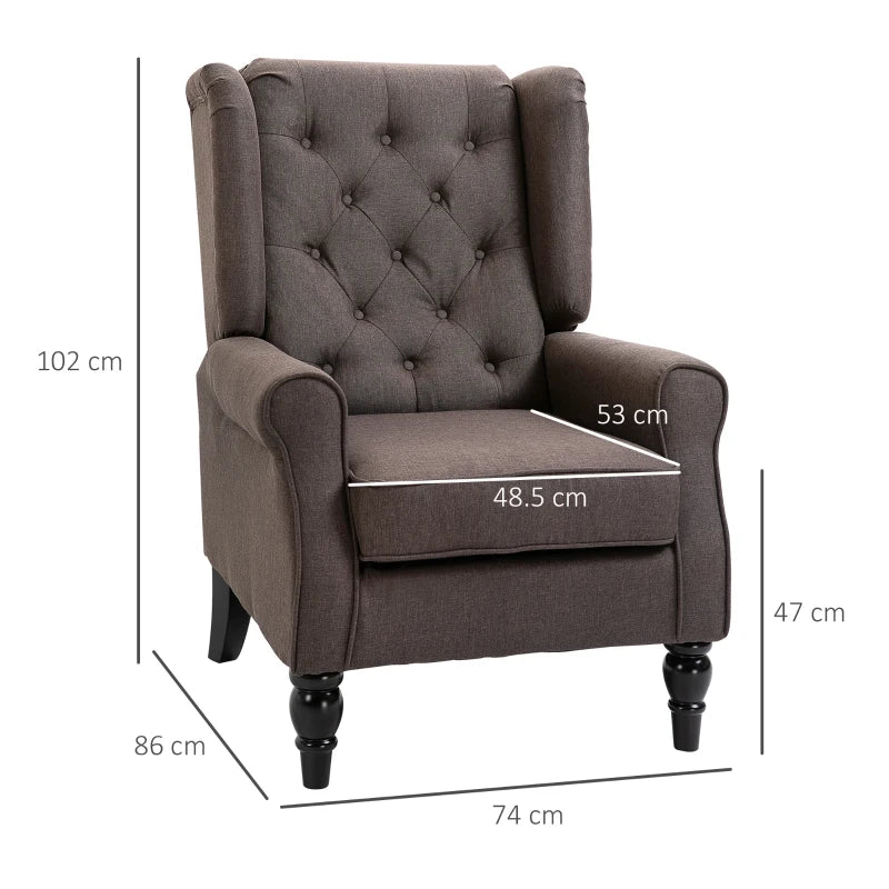 Wingback Accent Chair, Retro Upholstered Button Tufted Occasional Chair for Living Room and Bedroom, Brown