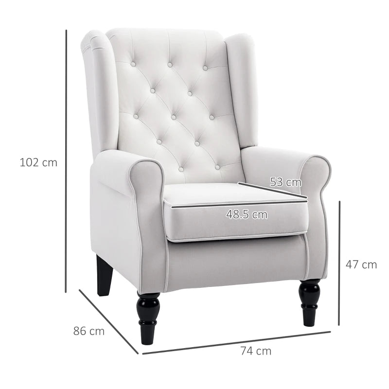 Wingback Accent Chair, Retro Upholstered Button Tufted Occasional Chair for Living Room and Bedroom, Cream White