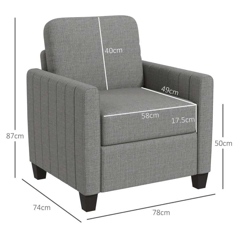 Modern Boxy Linen-Look Armchair - Light Grey
