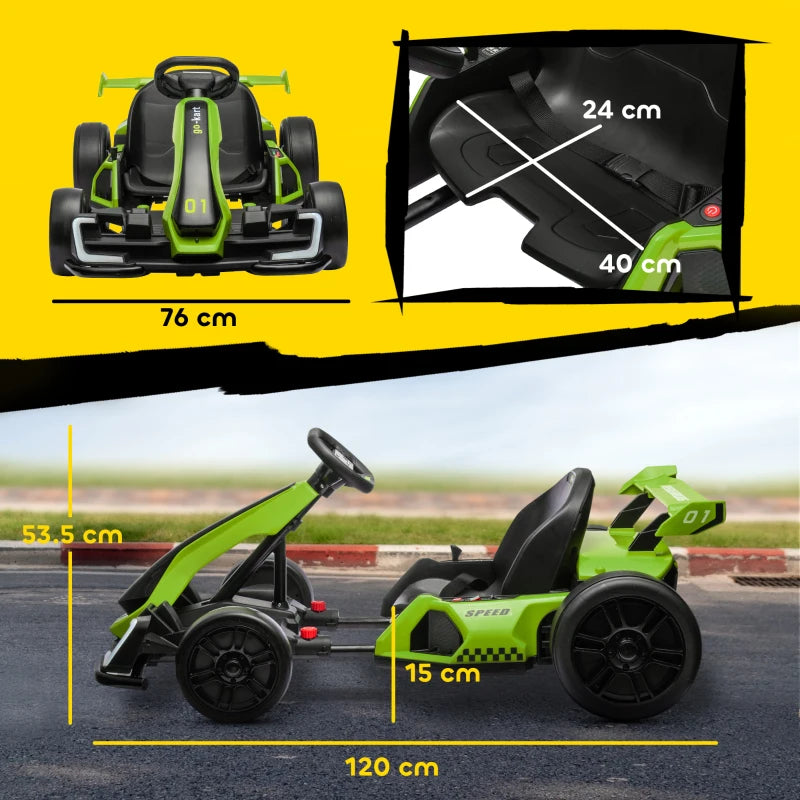 24V Electric Go Kart for Kids with Adjustable Seat for 6-12 Years, Green