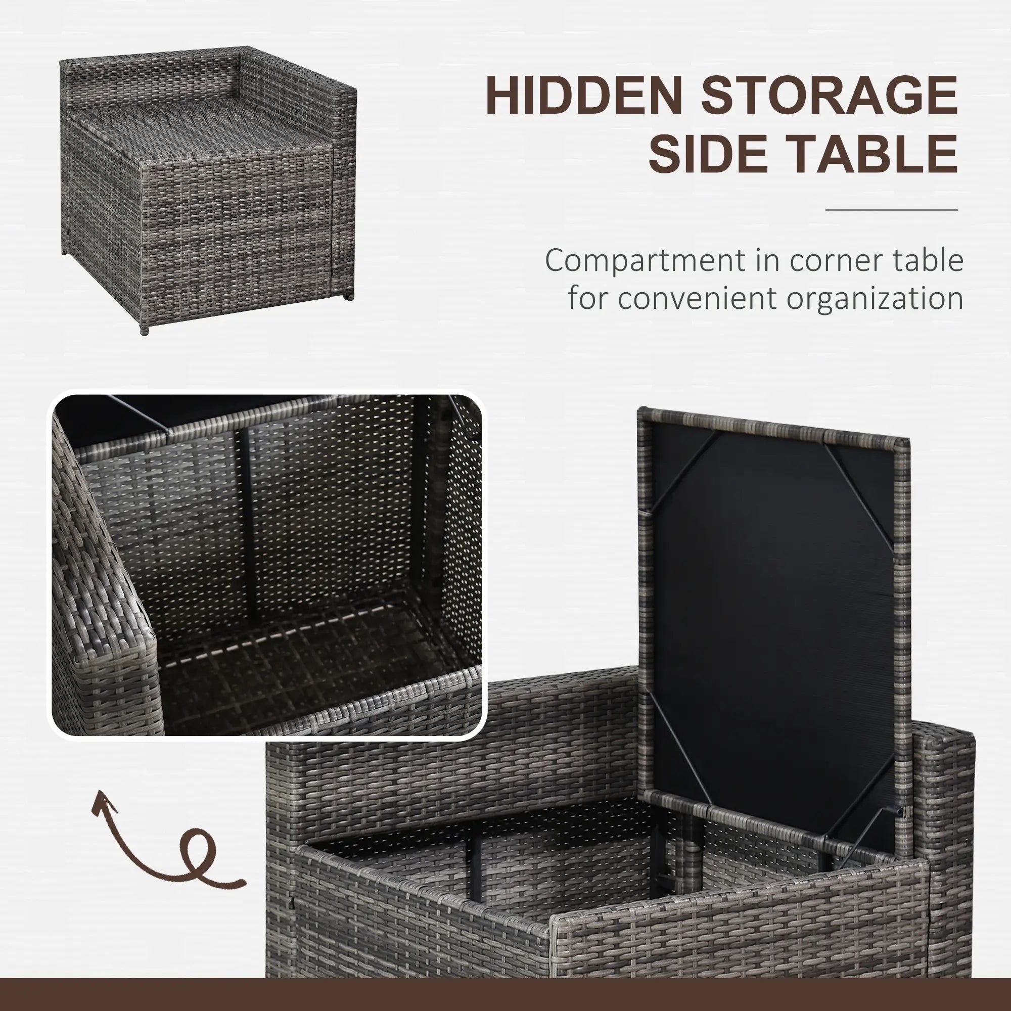 6-Seater Rattan Sofa Furniture Set W/ Cushions, Steel Frame-Grey