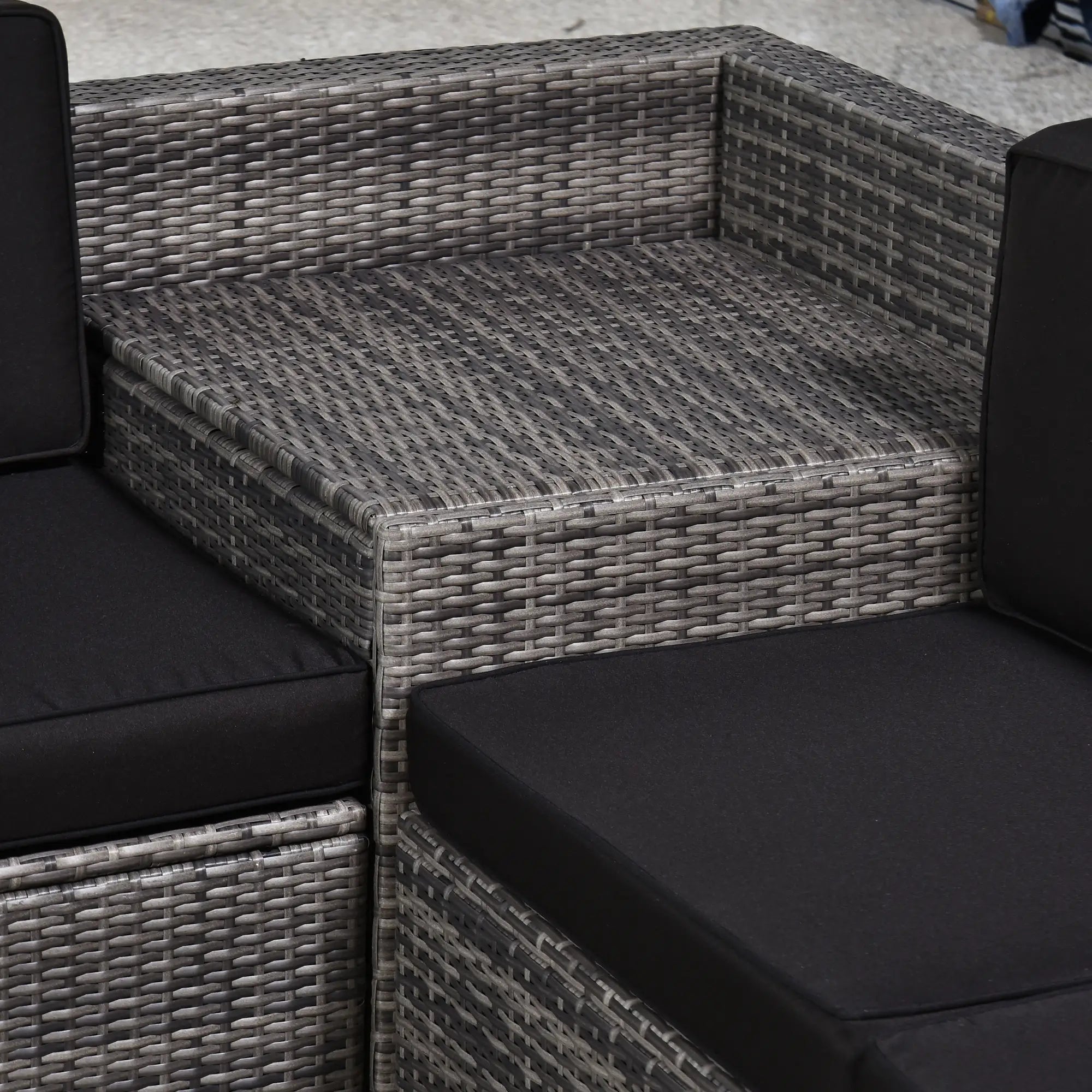 6-Seater Rattan Sofa Furniture Set W/ Cushions, Steel Frame-Grey