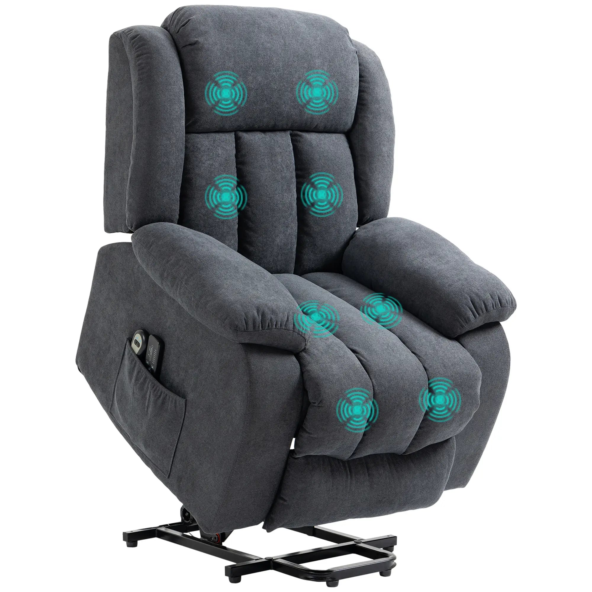 Oversized Riser and Recliner Chairs for the Elderly with 8 Vibration Massage, Large Fabric Upholstered Lift Chair for Living Room with Remote Control, Side Pocket, Footrest, Dark Grey