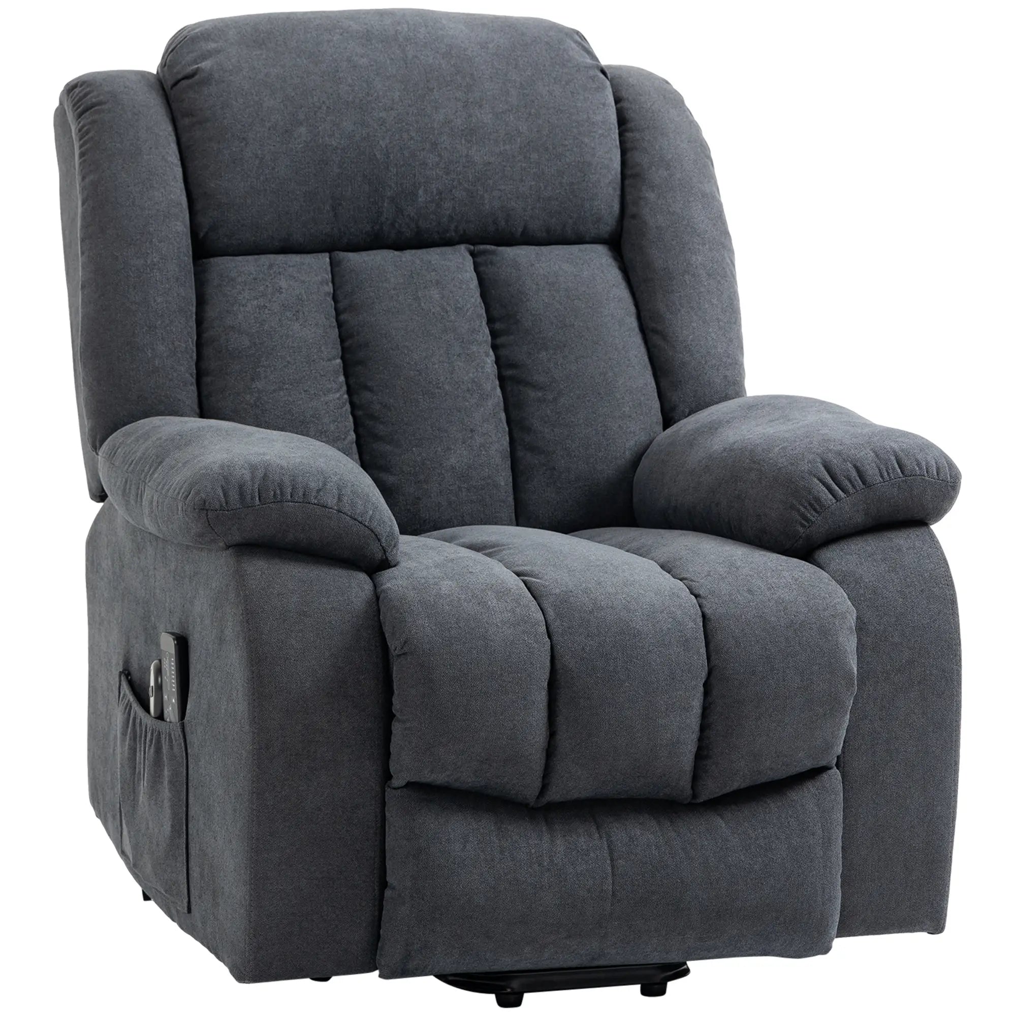 Oversized Riser and Recliner Chairs for the Elderly with 8 Vibration Massage, Large Fabric Upholstered Lift Chair for Living Room with Remote Control, Side Pocket, Footrest, Dark Grey