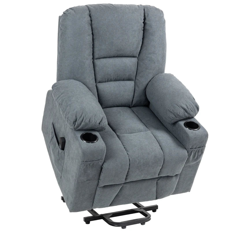 Oversized Riser and Recliner Chairs for the Elderly, Fabric Upholstered Lift Chair for Living Room with Remote Control, Side Pockets, Cup Holder, Grey
