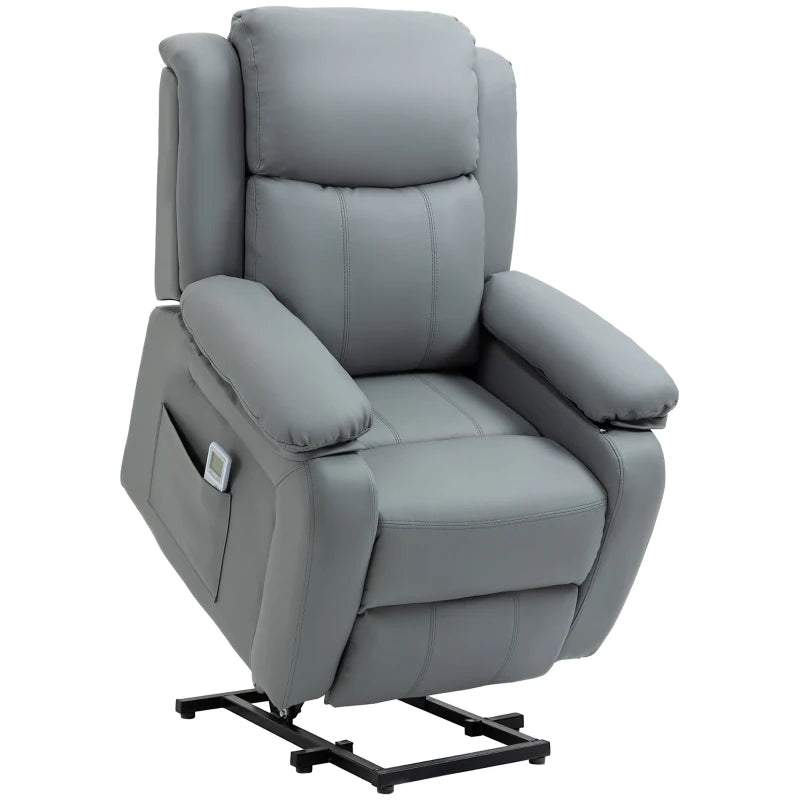 Riser and Recliner Chair with Massage, Heat, Power Lift Recliner Chair for Elderly with Remote Control, Extended Footrest, Dual Side Pockets, Overstuffed Electric Reclining Armchair, Grey