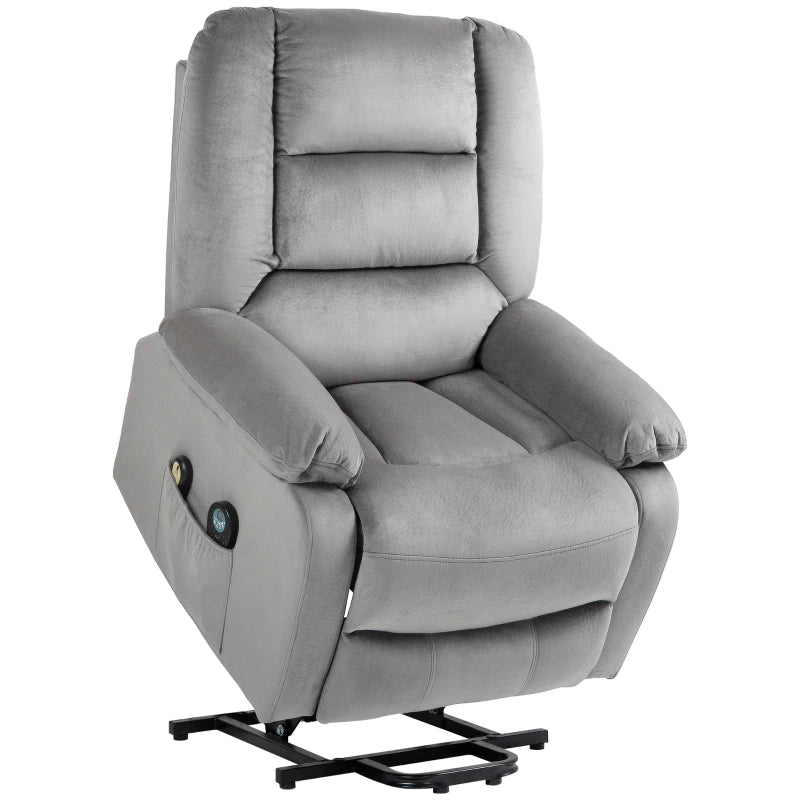 Velvet-Feel Electric Lift-and-Recline Massage Armchair, with Remote - Grey
