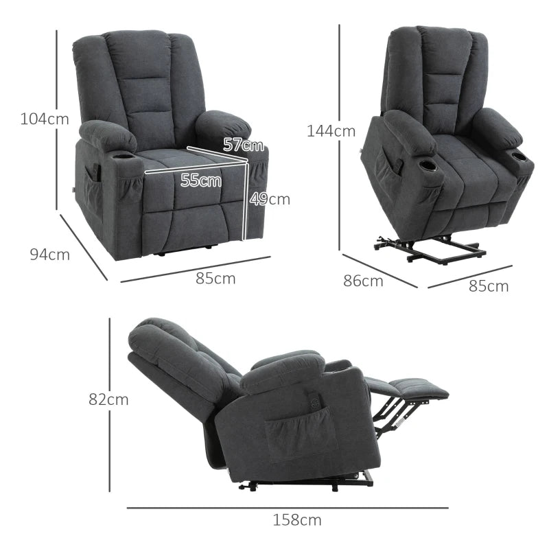 Oversized Riser and Recliner Chairs for the Elderly, Fabric Upholstered Lift Chair for Living Room with Remote Control, Side Pockets, Cup Holder,
