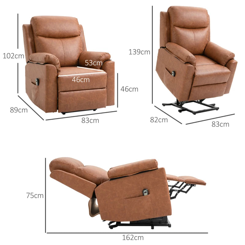 Faux Leather 70° Electric Riser Recliner Chair - Brown