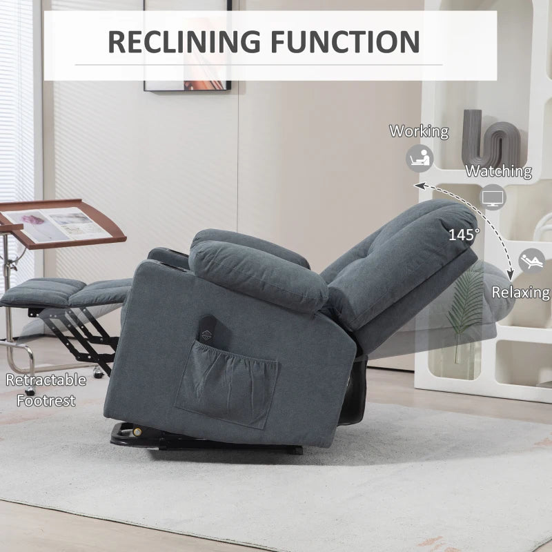 Oversized Riser and Recliner Chairs for the Elderly, Fabric Upholstered Lift Chair for Living Room with Remote Control, Side Pockets, Cup Holder, Grey