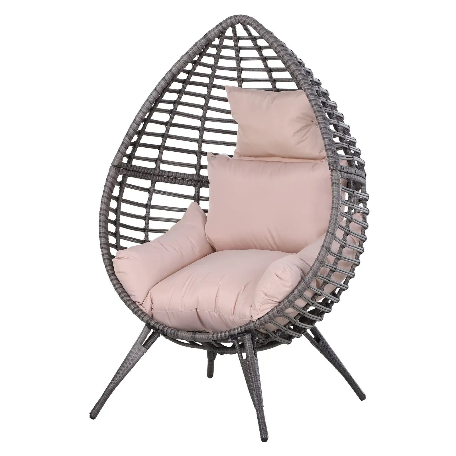 Garden Egg Chair, Teardrop Outdoor PE Rattan Chair with Full-body Soft Padded Cushion, Grey