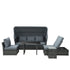 5 PCS Outdoor Rattan Wicker Sofa Sets Reclining Sofa Adjustable Canopy & Side Table Dining Table Set Sectional Conversation Furniture w/ Cushions, Mixed Grey