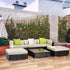 6 PC Rattan Sofa Coffee Table Set Sectional Wicker Weave Furniture for Garden Outdoor Conservatory w/ Pillow Cushion Brown