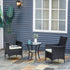 3 Pieces Rattan Bistro Set, Wicker Garden Furniture Set with 2-Tier Coffee Table and Chairs, Cushions, for Outdoor Patio Balcony, Black