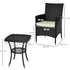 3 Pieces Rattan Bistro Set, Wicker Garden Furniture Set with 2-Tier Coffee Table and Chairs, Cushions, for Outdoor Patio Balcony, Black