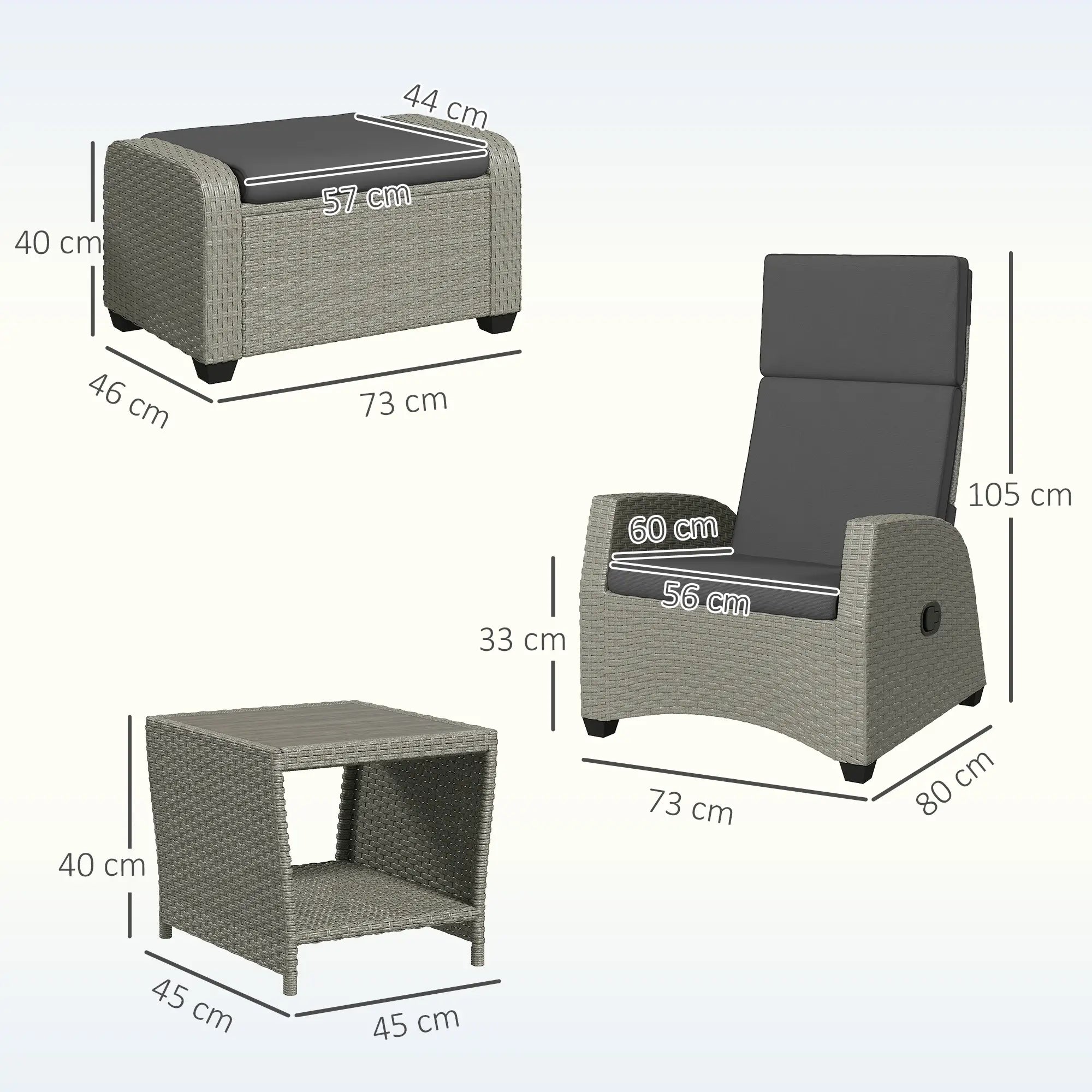 5-Piece Rattan Garden Furniture Set with Cushions - Charcoal Grey
