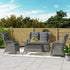 Garden PE Rattan Dining Sofa Set, Outdoor 4 Seater Wicker Furniture, High Back Chairs with Cushions, Tempered Glass Coffee Table for Patio, Light Grey