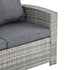 6 Pieces PE Rattan Garden Furniture Set with Three-seat, Armchairs and Footstools, Aluminium Patio Wicker Dining Sets w/ Glass Top Dining Table, Soft Cushion, Light Grey