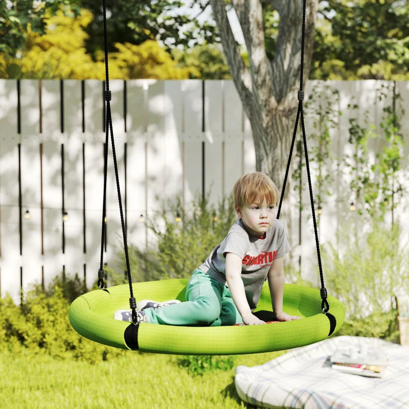 100cm Diameter Nest Seat for Kids with Height Adjustable Hanging Ropes for Outdoor, Playground, Garden, Green