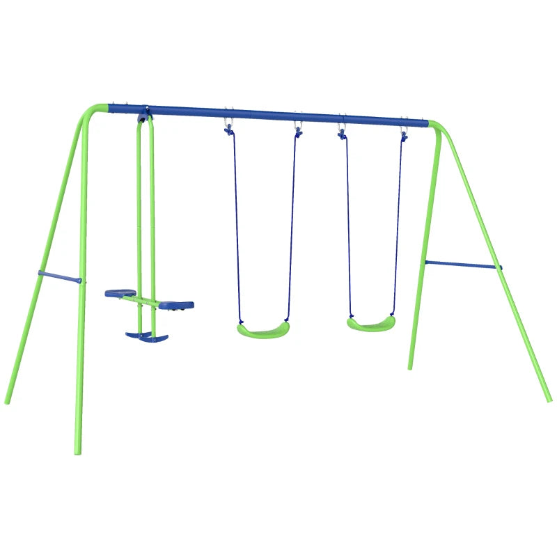 Metal Garden Swing Set Height Adjustable Children Outdoor Backyard Play Set for Toddlers Over 3 Years Old, Green