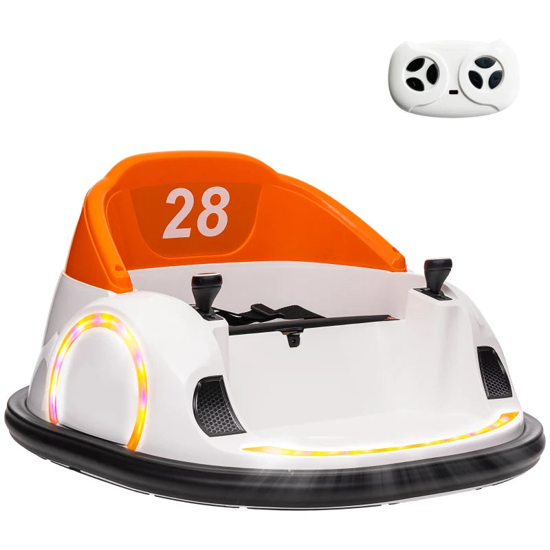 360° Rotation Kids Bumper Car, 12V Waltzer Car with Remote Control, Dual Joysticks, Music Lights, Orange
