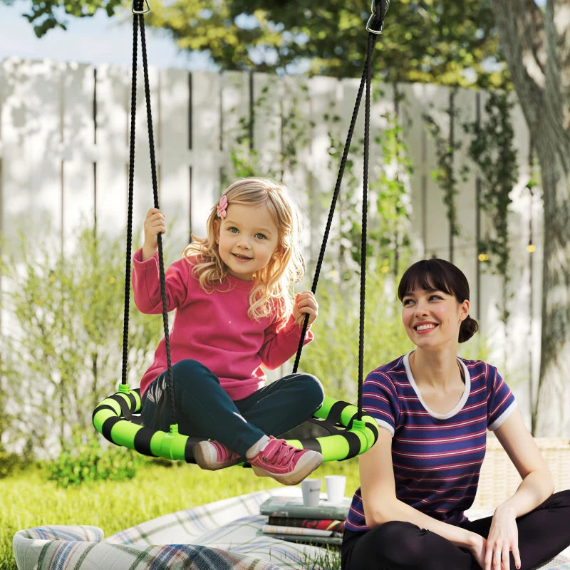 60cm Diameter Kid Nest Swing Seat with Height Adjustable Ropes, for Outdoor, Indoor, Black/Green