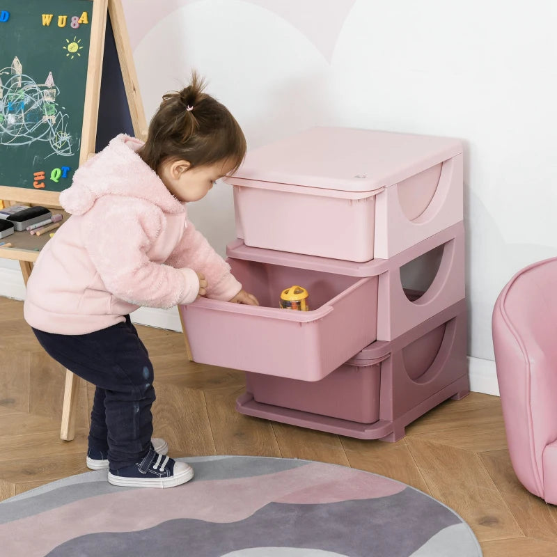 3 Drawers Plastic Storage Units, 3 Tier Kids Storage Units, Children Toy Chest for Nursery, Playroom, Bedroom, Pink