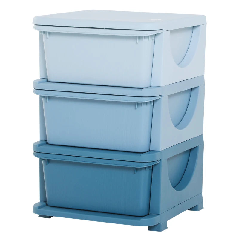 3 Drawers Plastic Storage Units, 3 Tier Kids Storage Units, Children Toy Chest for Nursery, Playroom, Bedroom, Blue