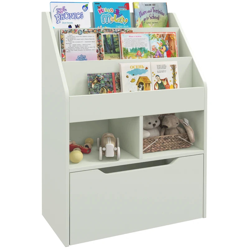 Kids Bookshelf, Toy Organiser, with Storage Drawer, Wheels - Green