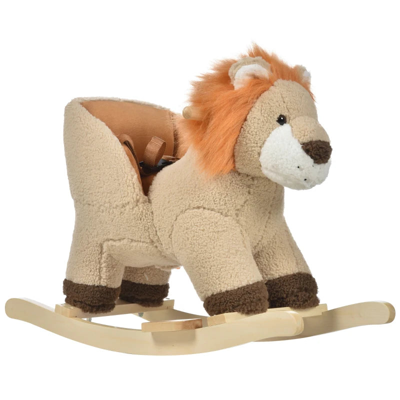 Kids Lion-themed Rocking Horse, with Roaring Sound Button, Seatbelt, Brown