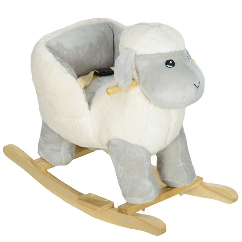 Rocking Horse, Ride on Lamb with Safety Belt, Sound, for Ages 18-36 Months, Grey