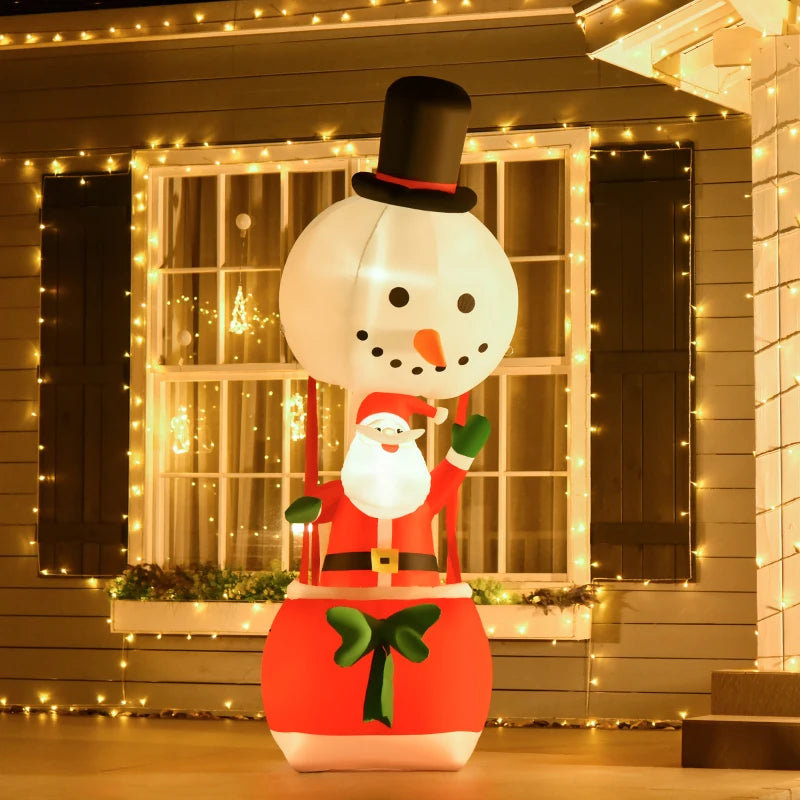 8ft Christmas Inflatable Decoration with Santa Claus on Snowman Hot Air Balloon, Blow Up Xmas Decor for Outdoor Indoor with LED Lights