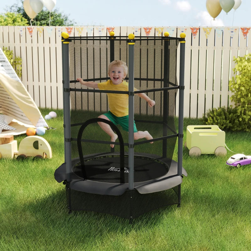 4.6FT/55" Kids Trampoline with Safety Enclosure, Outdoor Indoor Use, for Ages 3-10 Years, Black