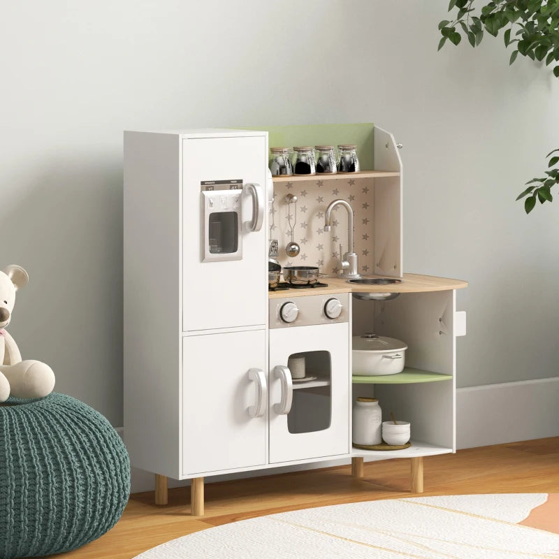 Toy Kitchen, Kids Play Kitchen, Role Playing Game with Phone, Ice Maker, Stove, Utensils, for 3-6 Years, White