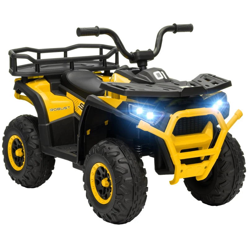 12V Kids Electric Ride on ATV, Battery-Powered Quad Bike w/ Spring Suspension, Forward Backward, Storage Basket, Yellow