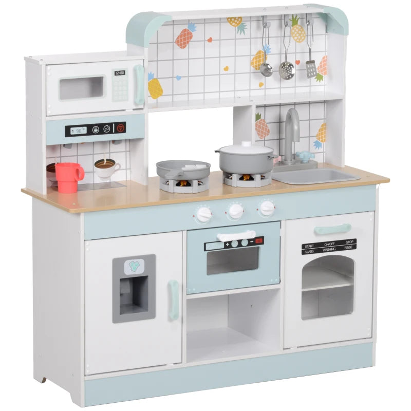 Toy Kitchen, Pretend Role Play Kitchen with Hob, Sound, Light, Coffee Machine, Ice Maker, Microwave