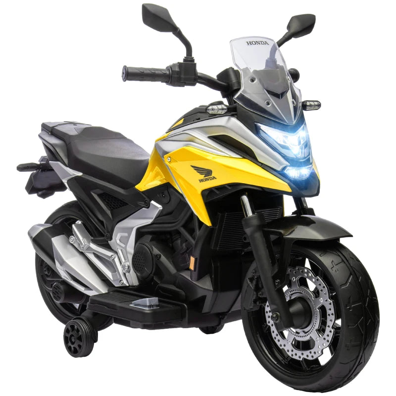 12V Honda Licensed Kids Electric Motorbike w/ Music, Headlights, Early Education Function, for Ages 3-6 Years, Yellow
