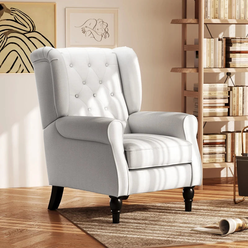 Wingback Accent Chair, Retro Upholstered Button Tufted Occasional Chair for Living Room and Bedroom, Cream White