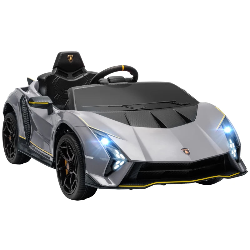 12V Lamborghini Autentica Licensed Kids Electric Car with Remote Control, 4 Suspension Wheels, Soft Start, Grey