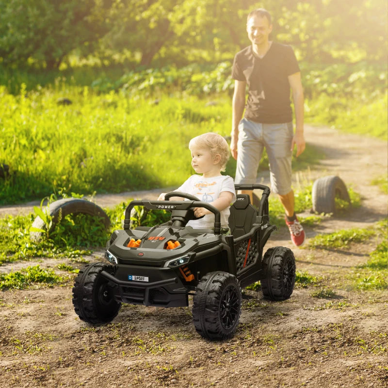 12V Battery Powered Ride on Truck w/ Remote, Four Suspension Wheels, Horn, Lights, Music, USB, for Ages 3-5 Years, Black