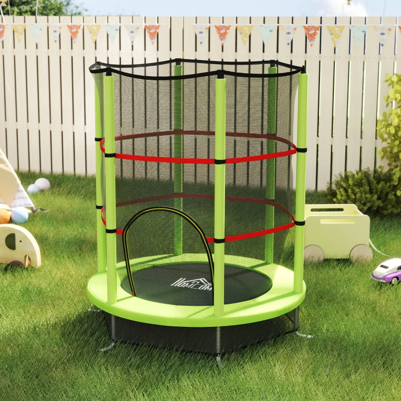 Kids Trampoline, with Enclosure Net, Steel Frame, for Ages 3-6 Years - Green